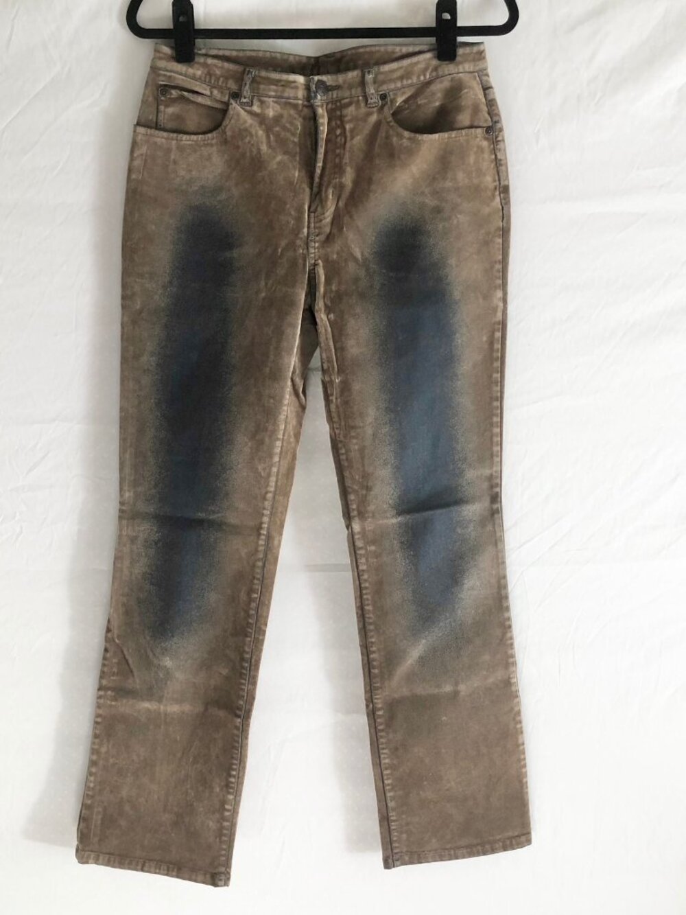 Sigrid Olsen So Blue Tan Distressed Flocked Velvety Jeans Size 8